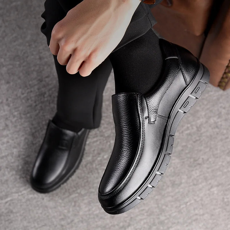 Men's Casual Leather Loafers | Handmade Genuine Leather | Flat Platform Sole | Breathable Comfortable Fit