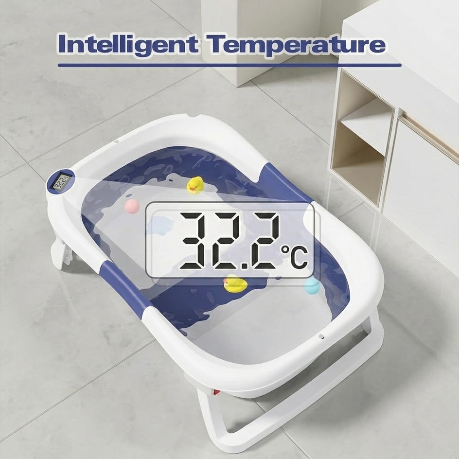 Collapsible Infant Bathtub with Digital Temperature Gauge and Soft Padding – Safe for Ages 0–6