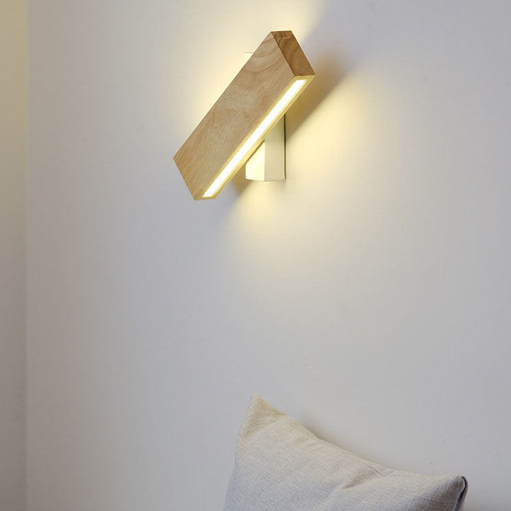 Taavita minimalist, rectangular, flat, rotatable LED wall lamp made of wood