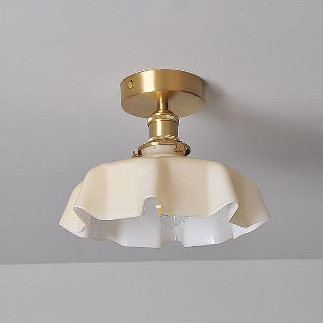 Taavita Vintage Ceiling Light in Cream Glass with Copper Flower Pattern