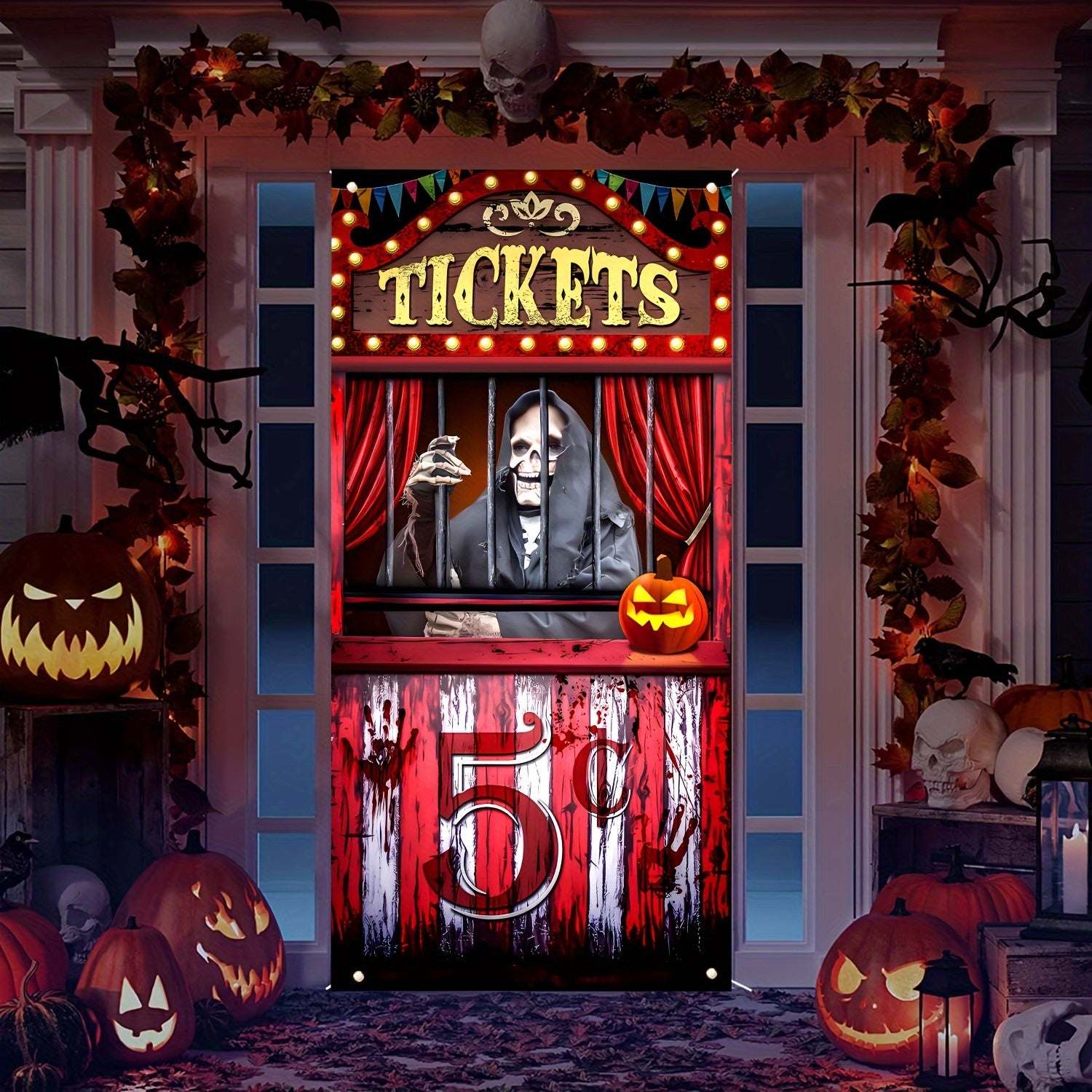 Black Polyester Halloween Banner for Spooky Entryway Decor