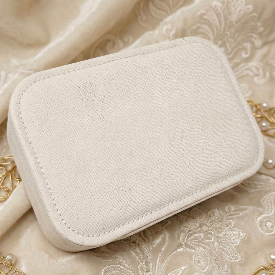 Compact Double Layer Jewelry Organizer with Velvet Interior - 3 Compartments, 16x11x5cm