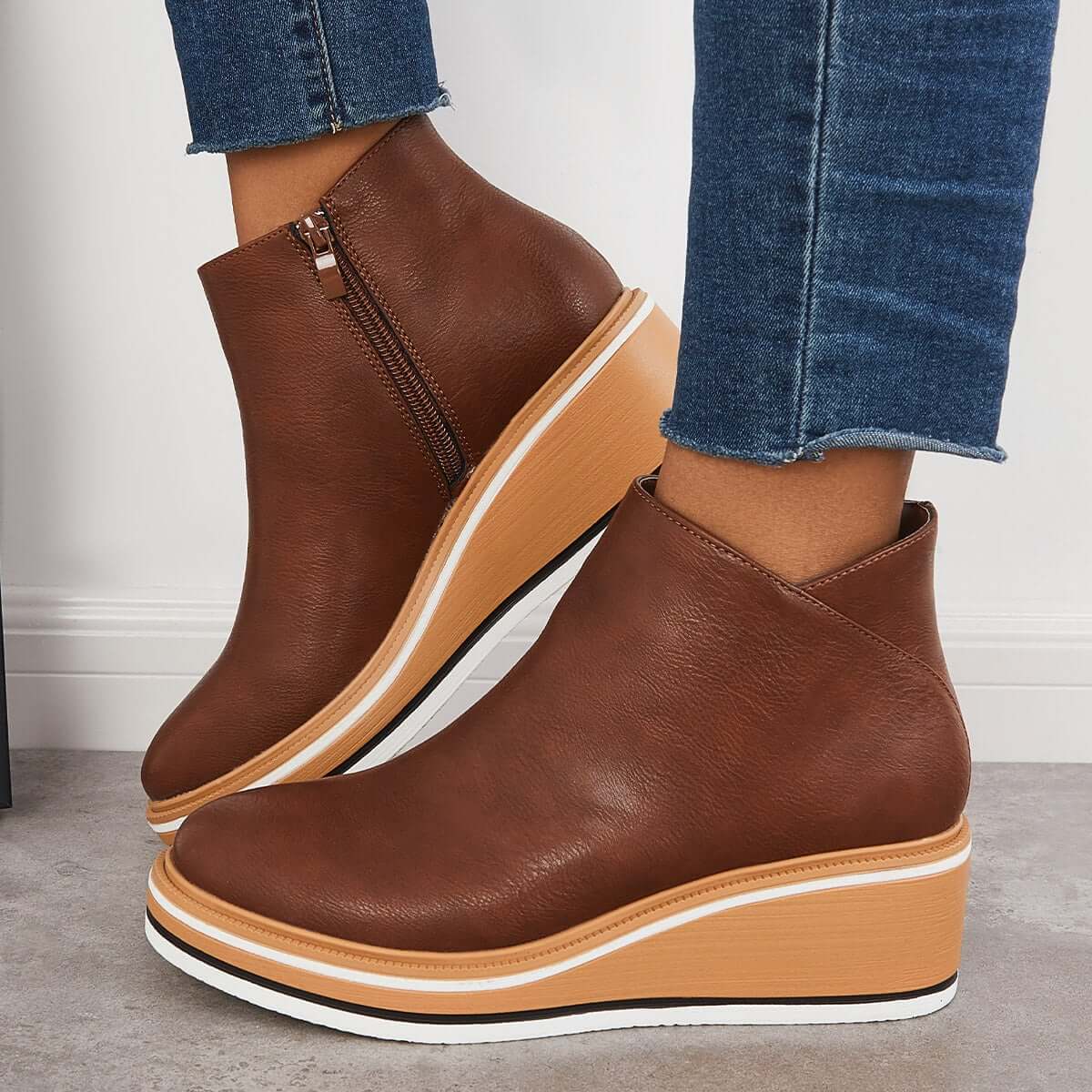 Women's Leather Ankle Boots | Platform Sole & Side Zipper | Genuine Leather | Comfortable Fit