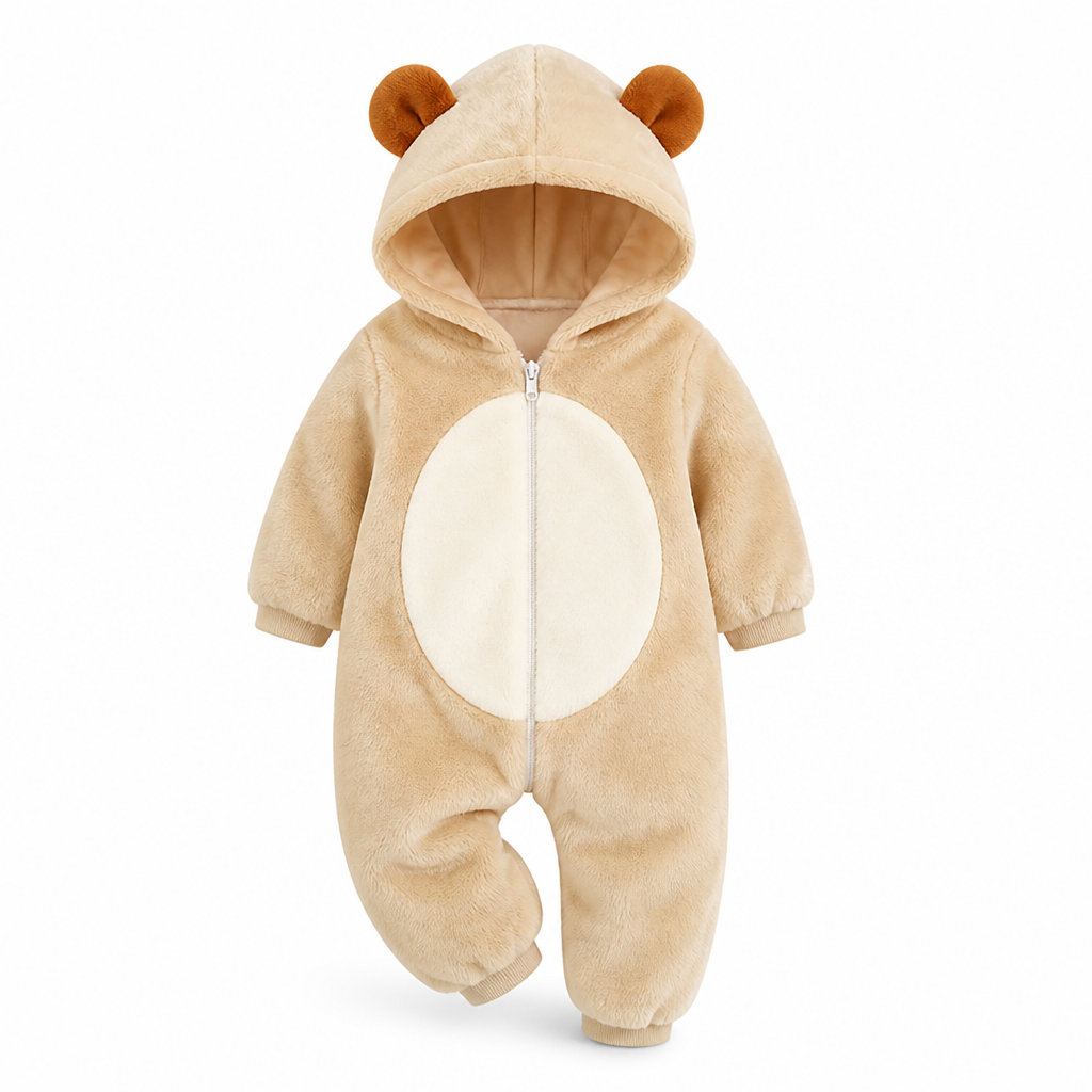 Hooded Baby Romper with Ears — Velour