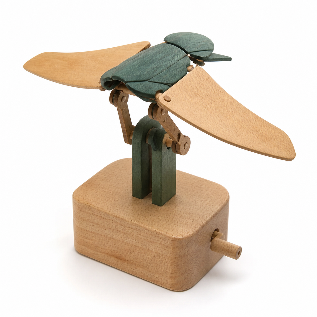 Hand-Cranked Wooden Manta Ray Desk Sculpture