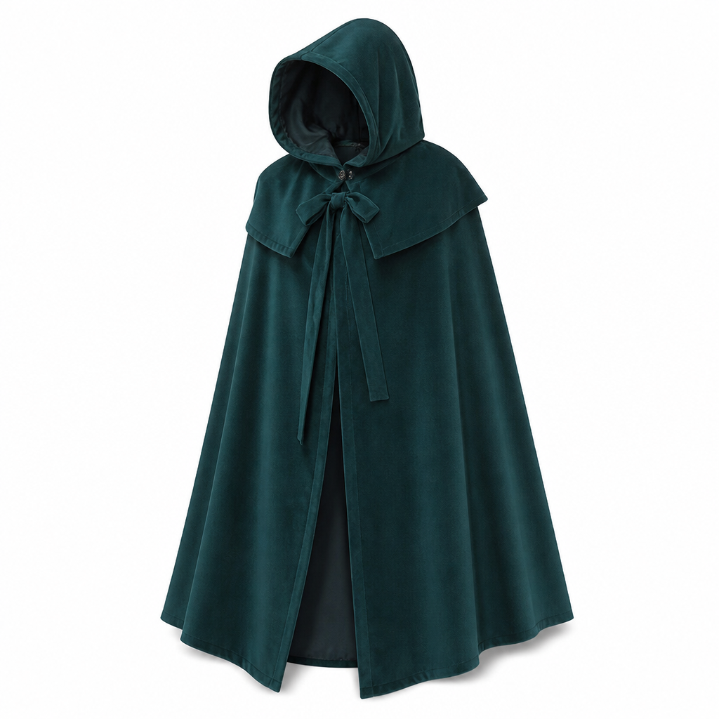 Velvet Hooded Cloak with Oversized Hood