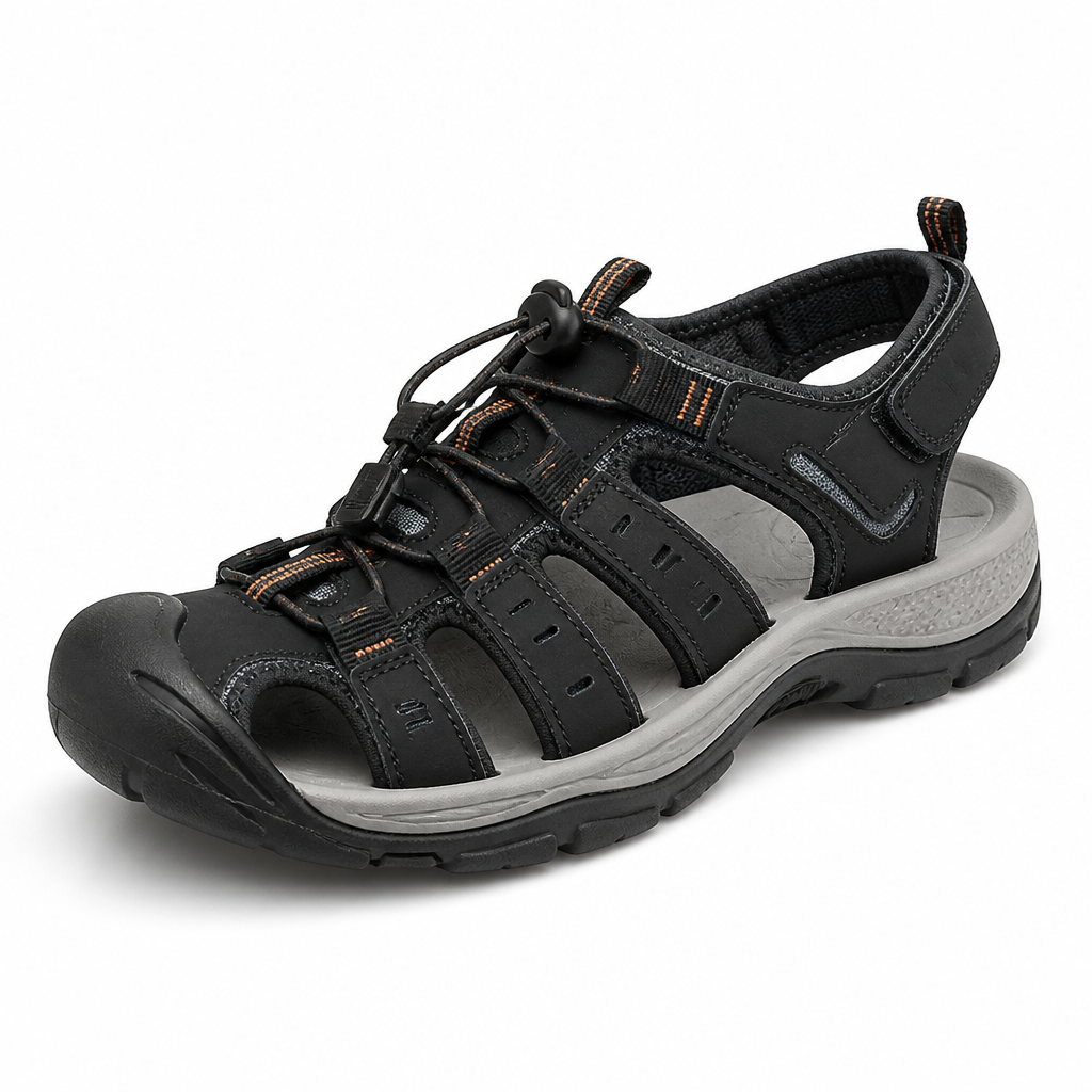 Men's Leather Hiking Sandals with Elastic Strap