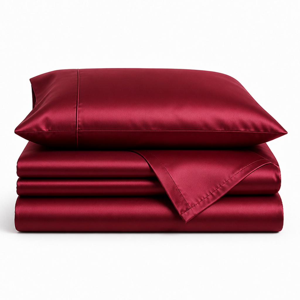 Burgundy Satin Sheet Set with Pillowcases