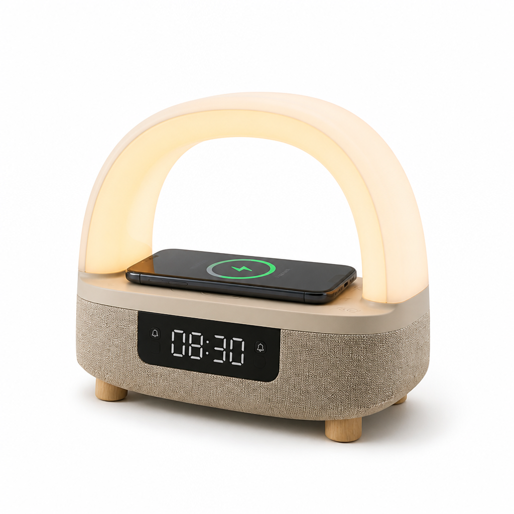 Digital Sunrise Alarm Clock — Wireless Charging, Bluetooth