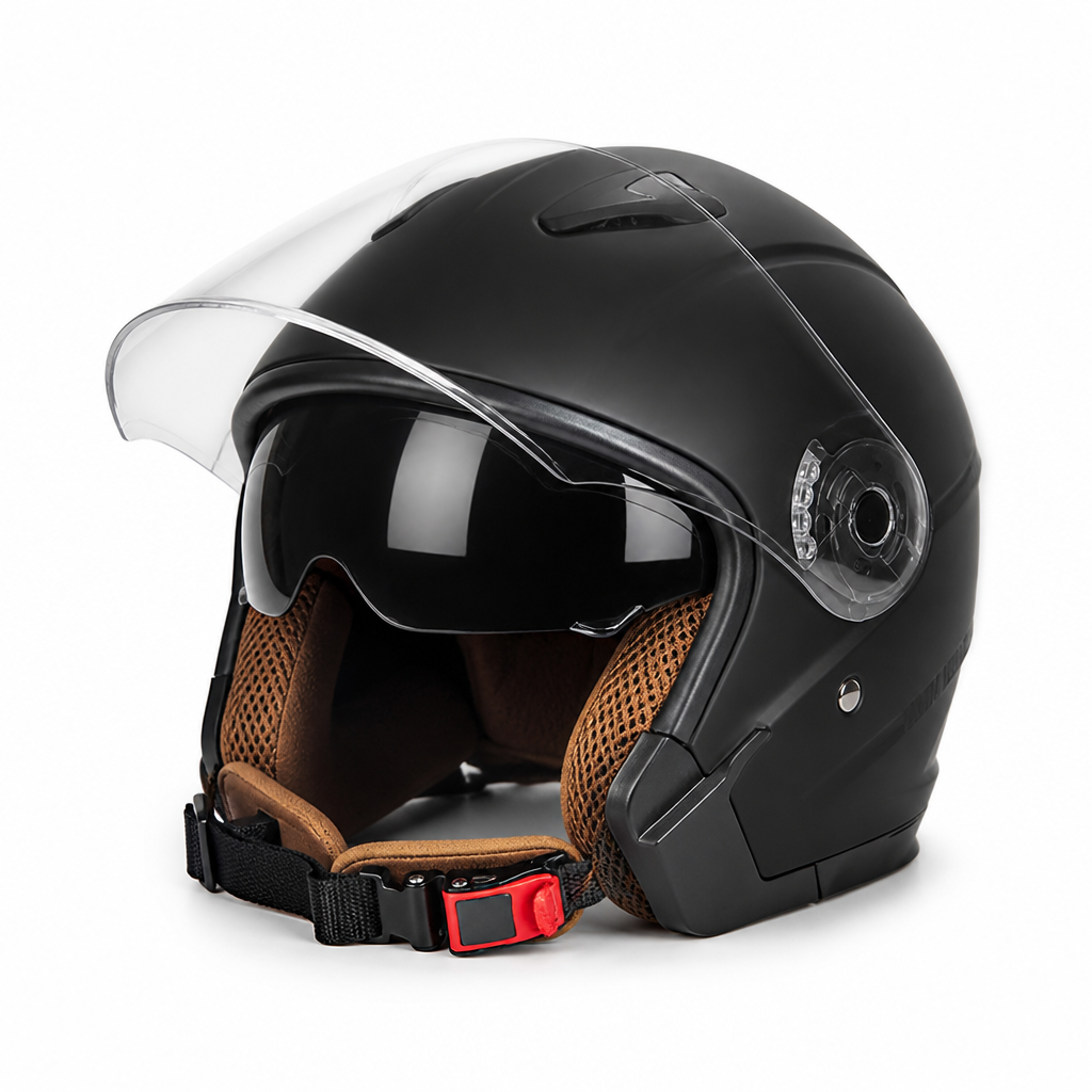 Open-Face Motorcycle Helmet — Dual Anti-Fog Visors