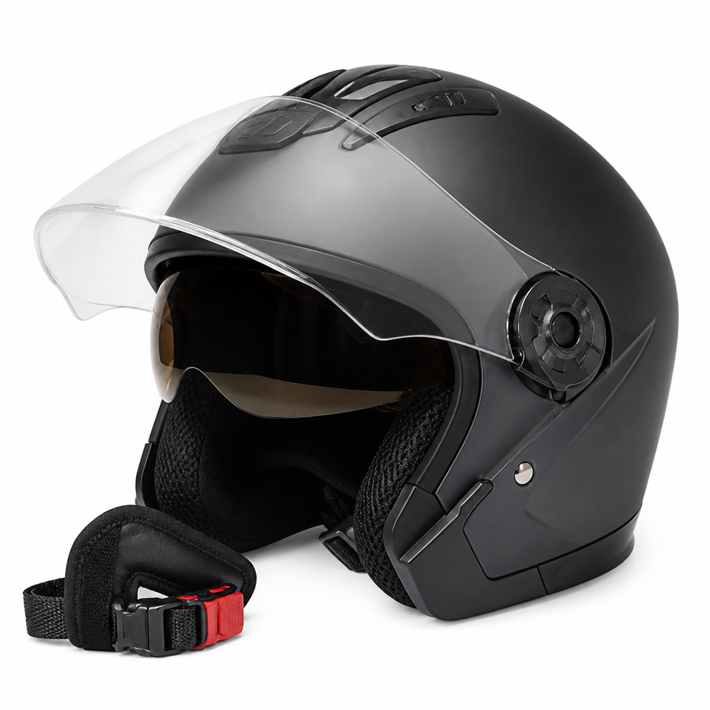 3/4 Open-Face Motorcycle Helmet — Fits 56-62 cm