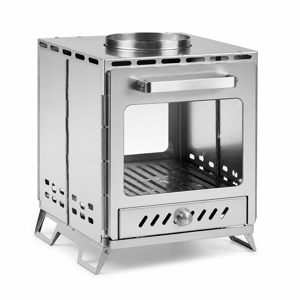Compact Foldable Wood Stove — Stainless Steel
