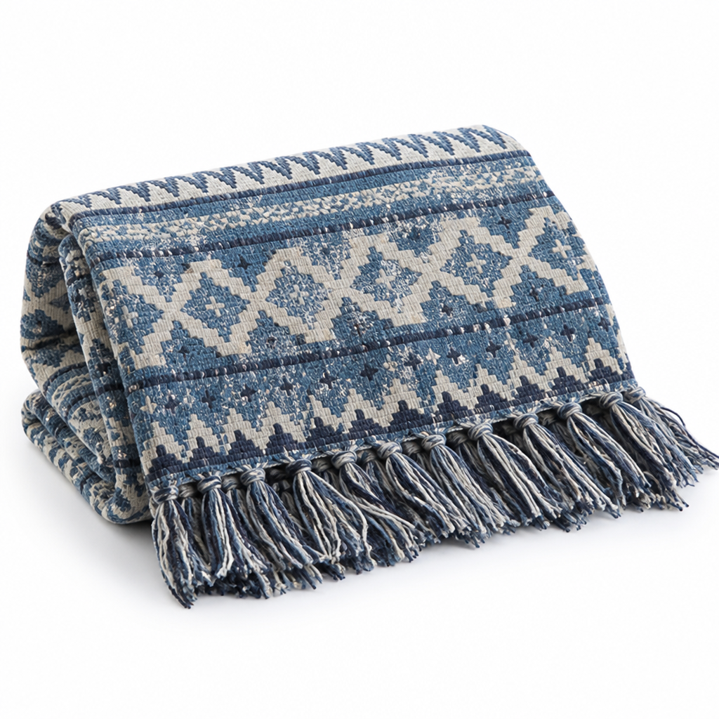 Cotton Throw Blanket — Jacquard Pattern