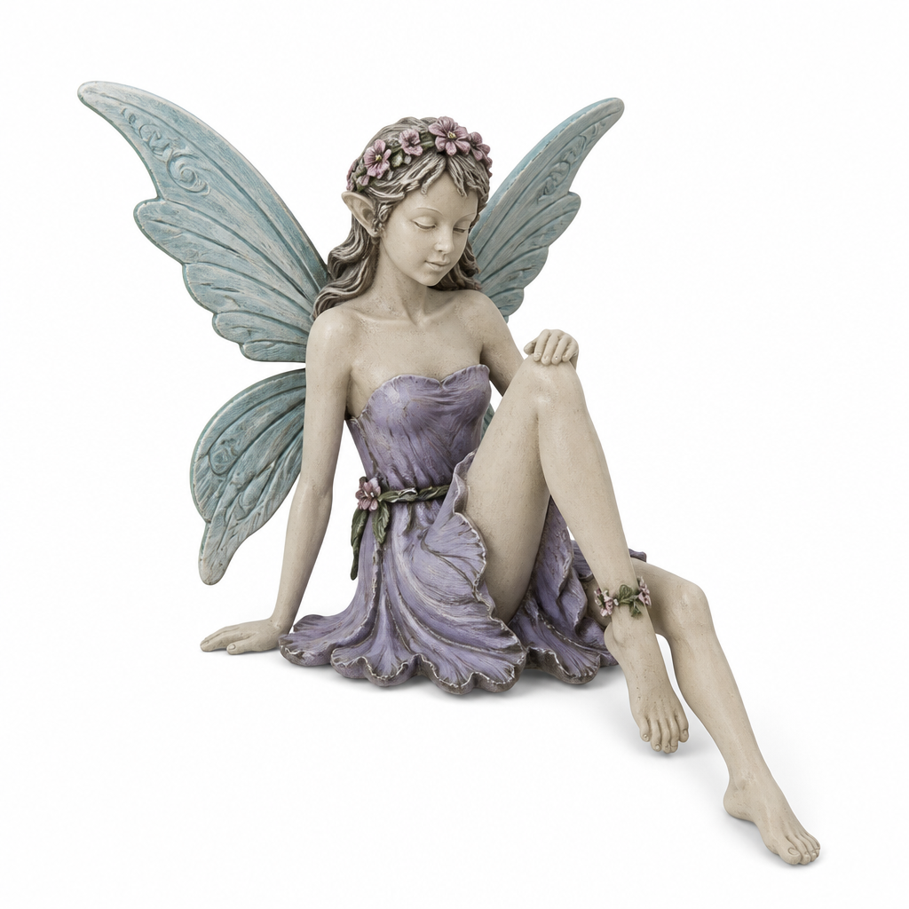Sitting Winged Garden Statue — Hand-Painted Resin
