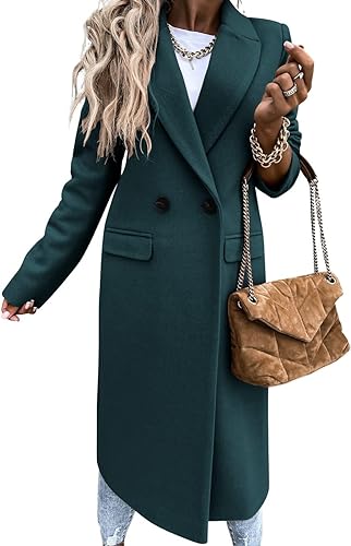 Women’s Long Double-Breasted Overcoat | Warm Polyester Fabric | Classic Lapels & Flap Pockets | Below Knee Length