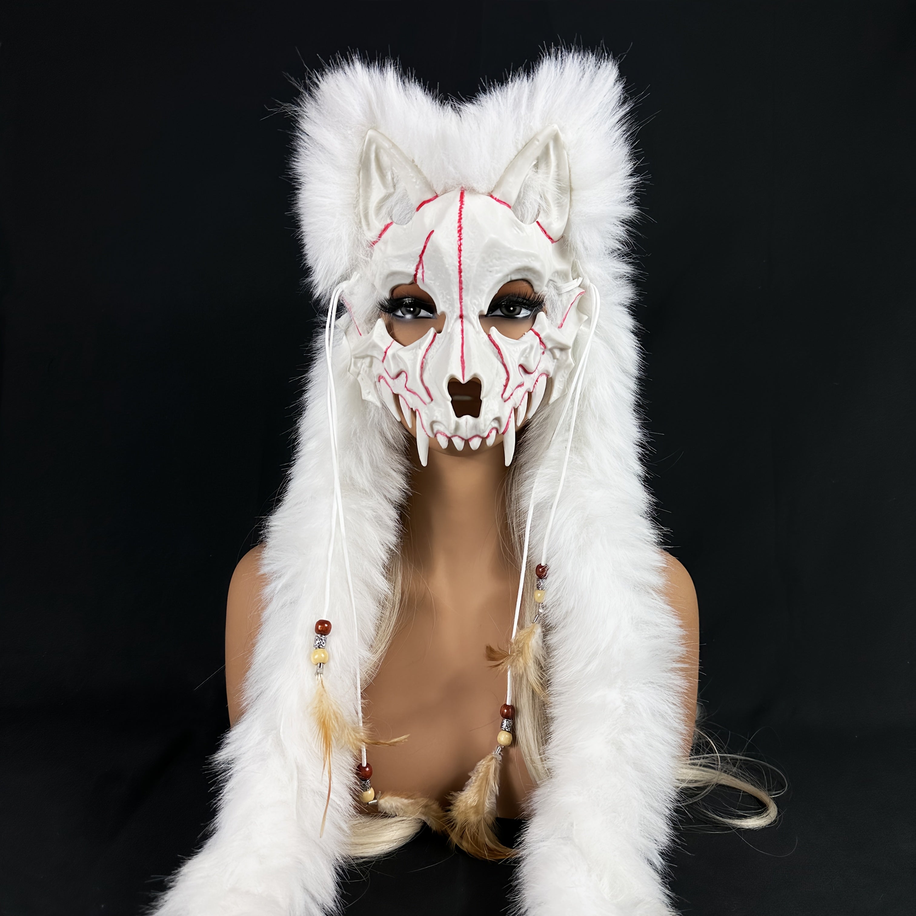 Viking Warrior Werewolf Halloween Mask with Realistic Faux Fur Headpiece