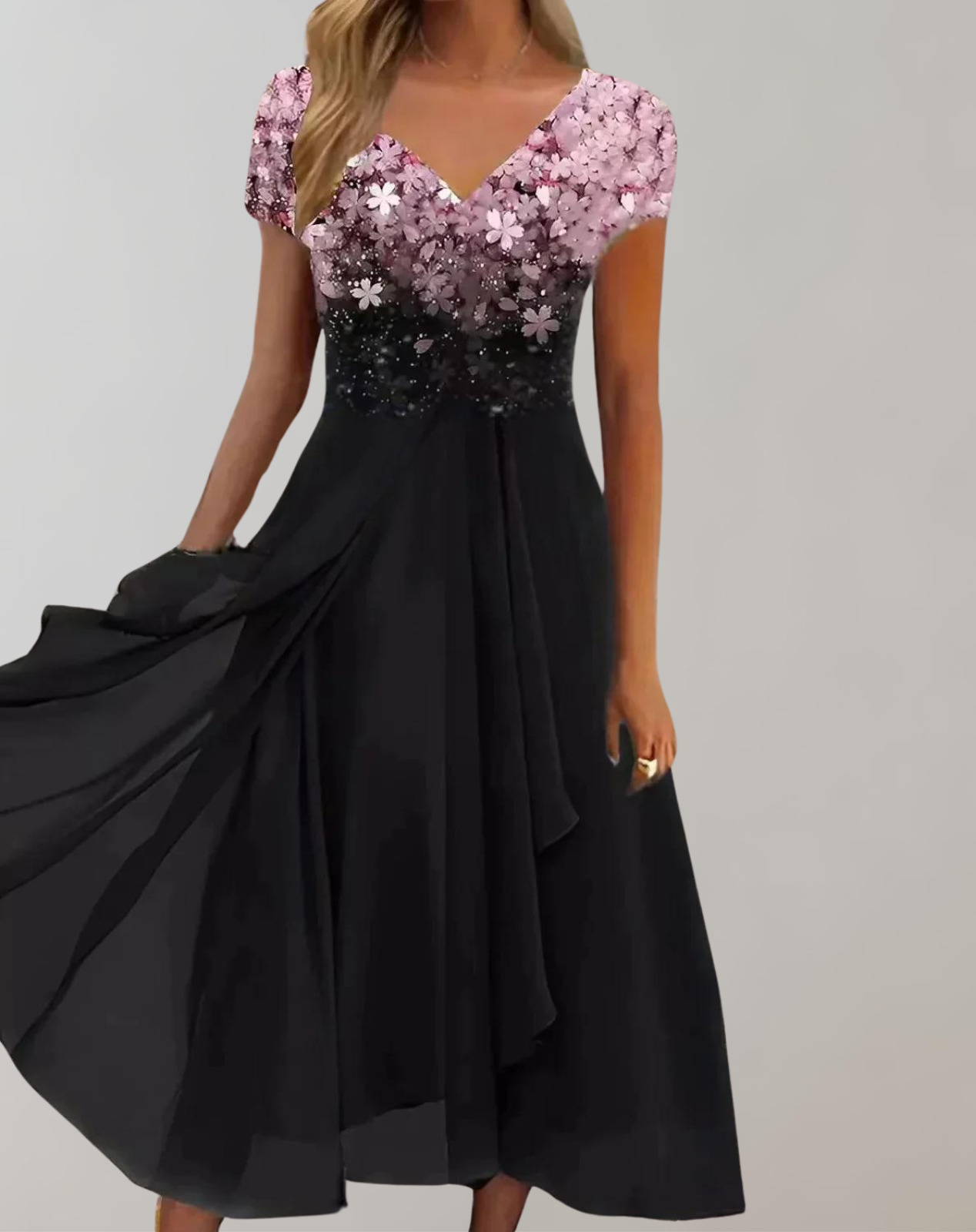 Women’s Evening Gown | Shiny Embellished Bodice & Flowing Chiffon Skirt | Multiple Colors