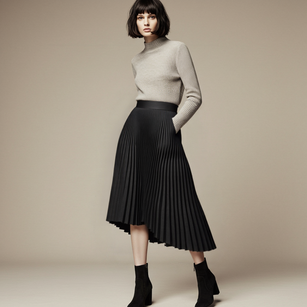 Women’s High-Waist Pleated Midi Skirt | Knife-Pleated Design | Elegant Formal Wear | Comfortable Fit
