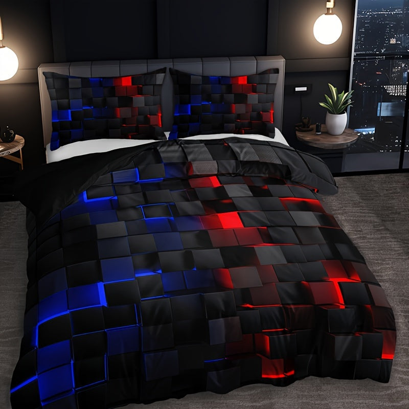 Duvet Cover Set | 3D Plaid Design | Soft Durable Comfort | Polyester