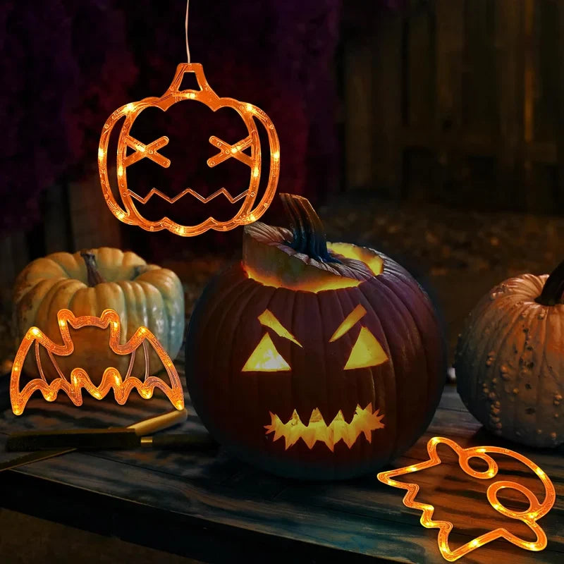 Halloween Window LED Lights with Spooky Pumpkin and Ghost Designs