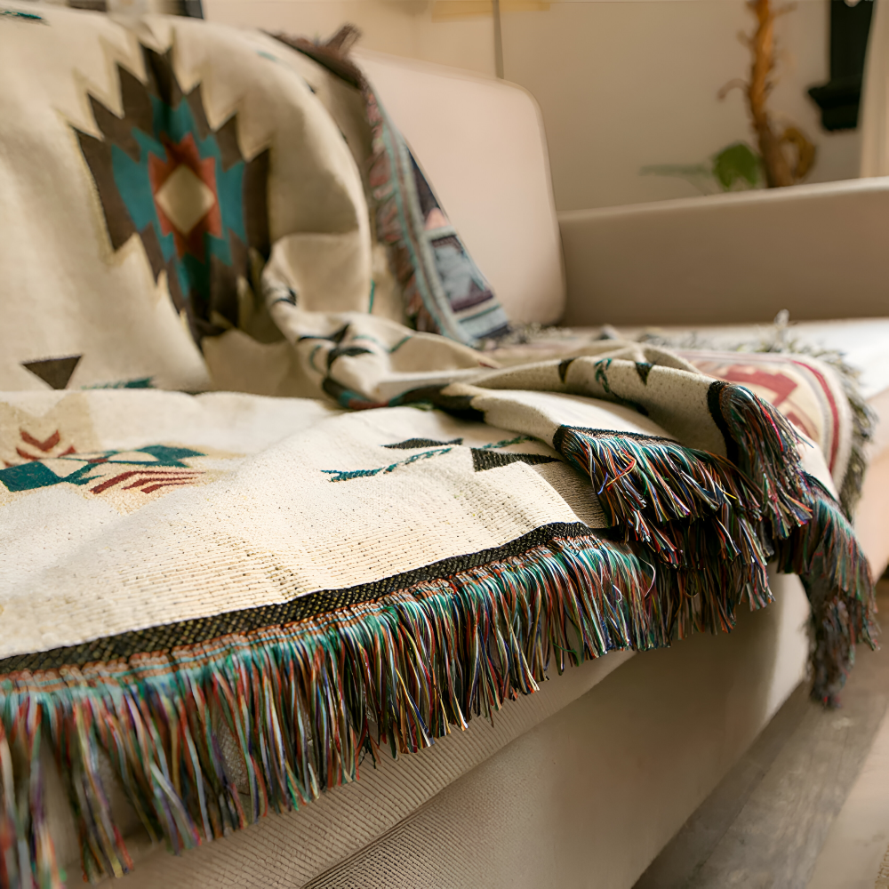 Bohemian Throw Blanket | Geometric Design | Cozy Year-Round Comfort | Polyester