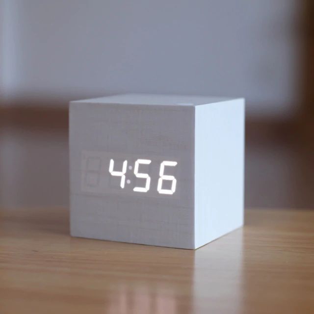 Digital Desk Clock | Bamboo Wood Cube Design | Compact 2.36 in Size | Easy-to-Read LED Display