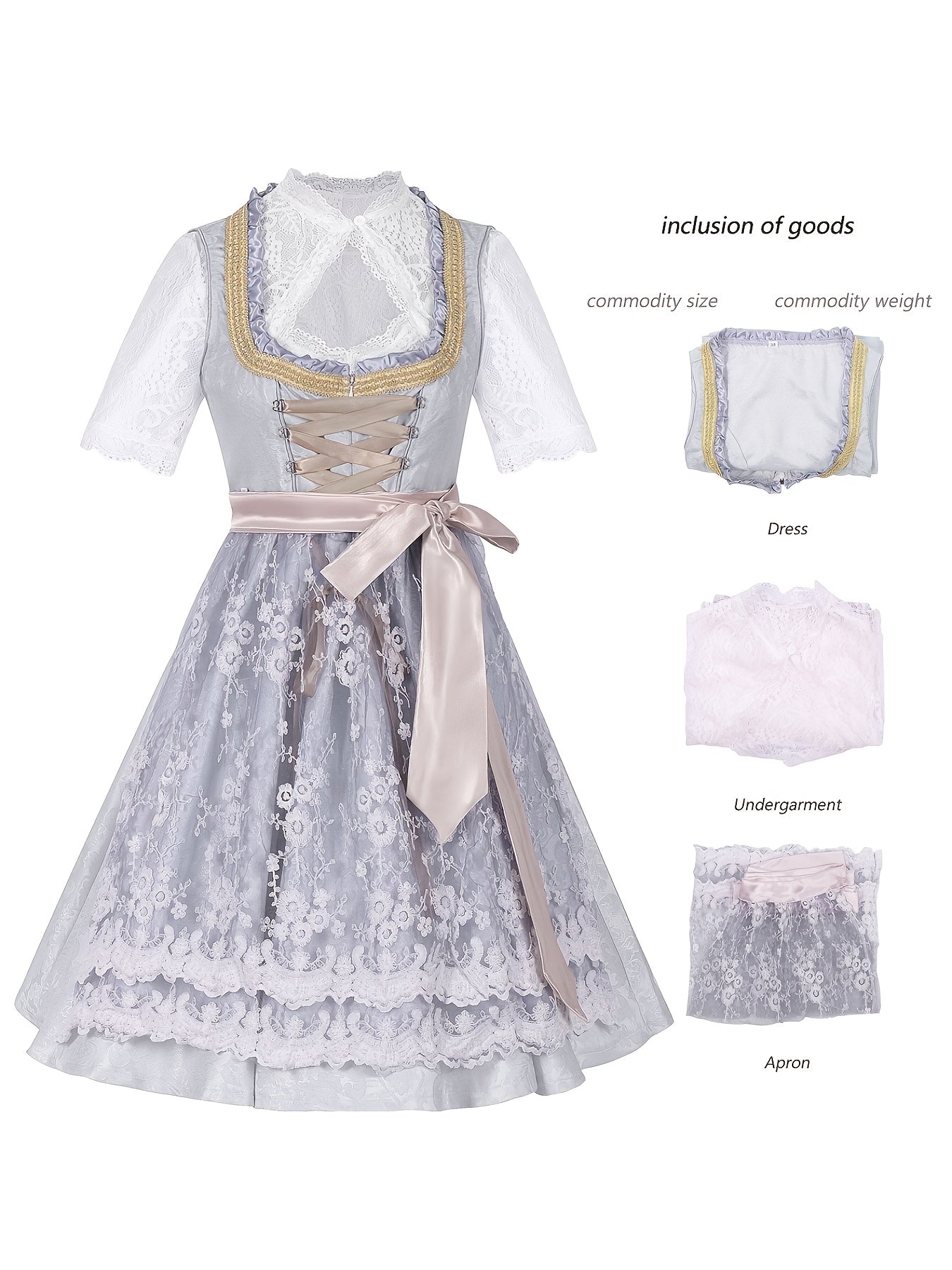 Women's Oktoberfest Bavarian Dress with Corset Lace-Up and Lace Skirt