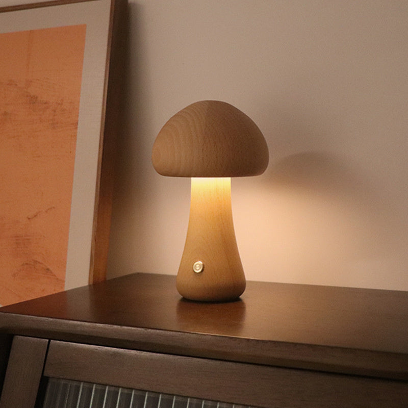 Taavita - LED Night Light Wooden Mushroom with Touch Sensor & Dimmable Brightness