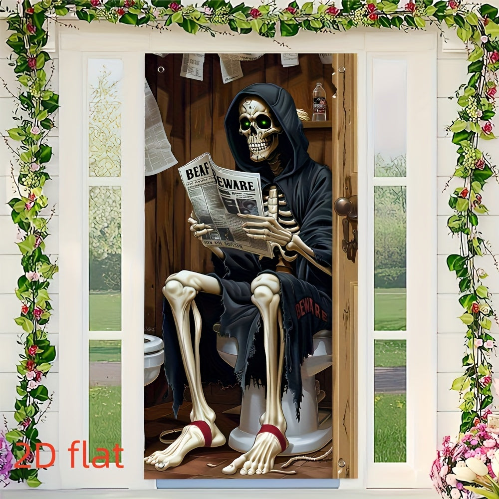 Halloween Outdoor Door Banner with Spooky Skeleton and Jack-O'-Lanterns