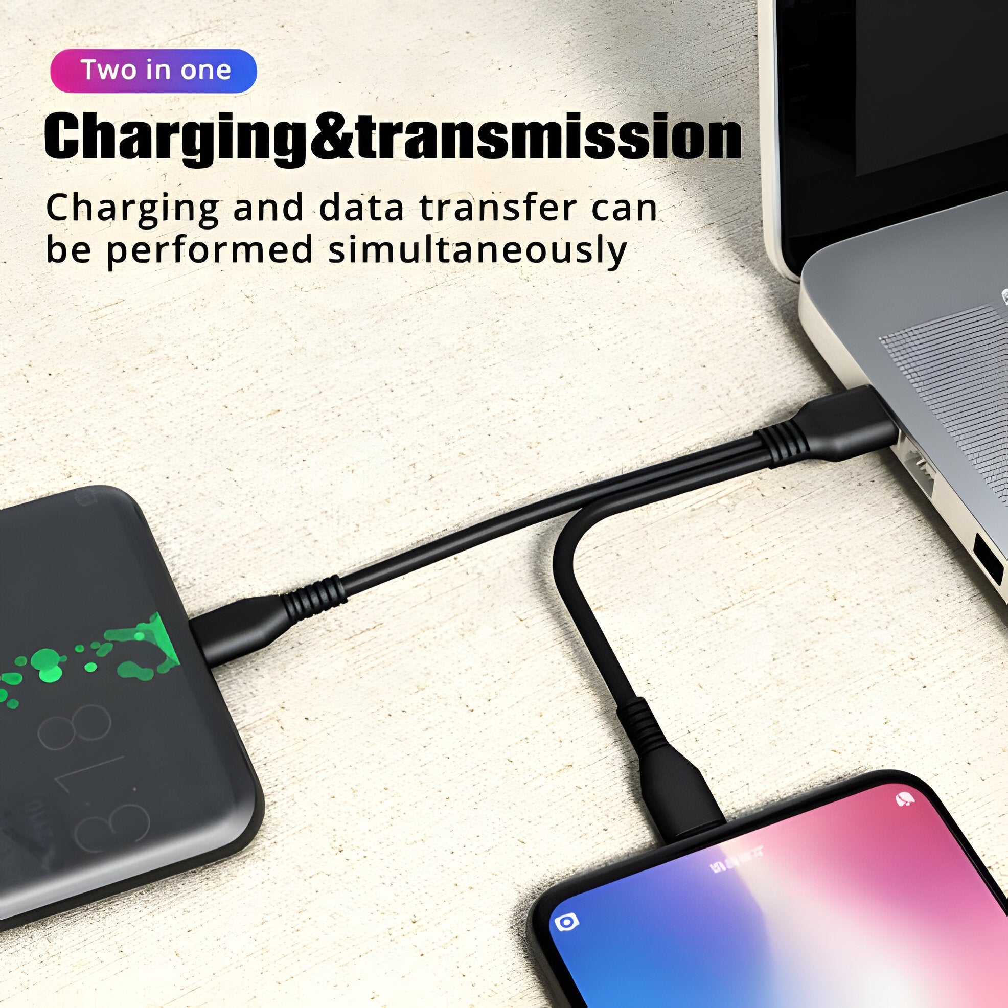 Multi-Port USB Charging Cable - 2-in-1 Design