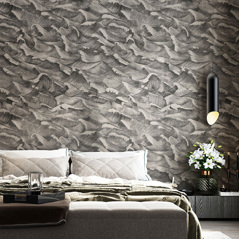 Abstract Wave Wallpaper Roll for Taavita Room Decor, Smoke Gray Black-Gray, 33-foot x 20.5-inch