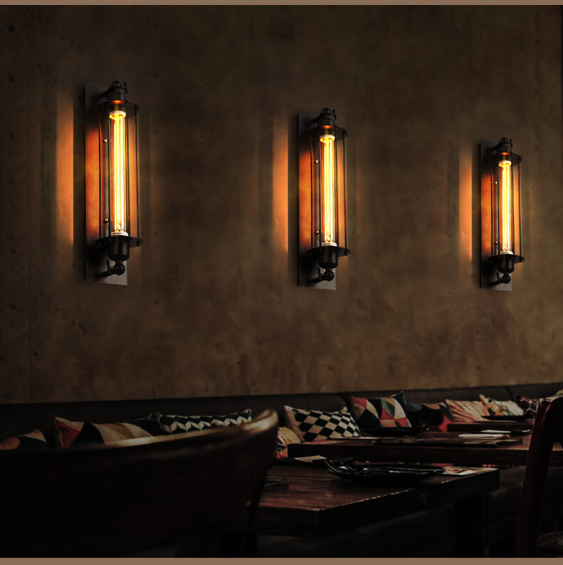 1-light LED Wall Light with Long Pencil Bulb in Industrial Style