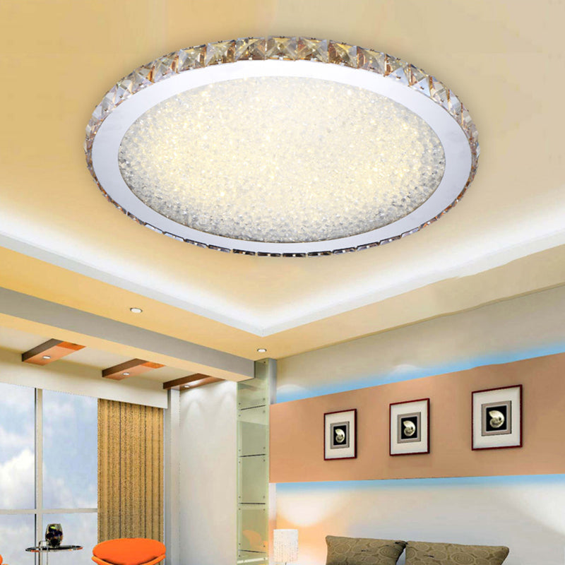 8.5"/14"/18" Wide Modern Crystal Flush Mount Light Fixture - 1-Light Clear/Amber LED Ceiling Light in Warm/White Light