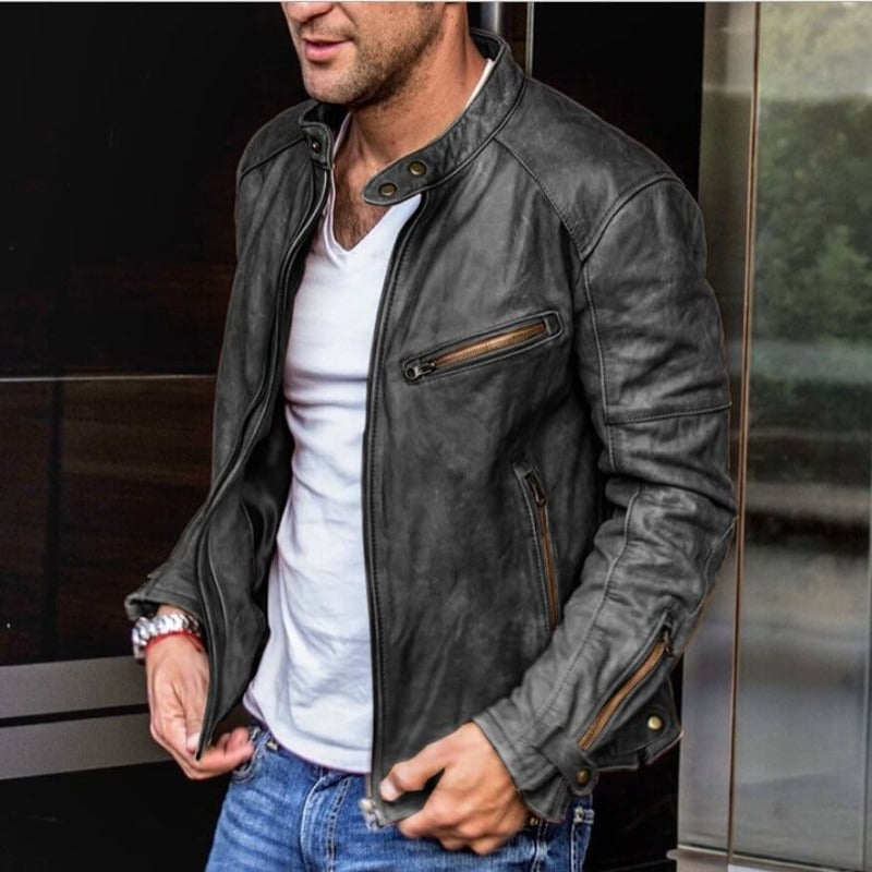 Men's Leather Jacket | Weatherproof PU Leather | Multiple Pockets & Adjustable Fit | Durable Lightweight Design