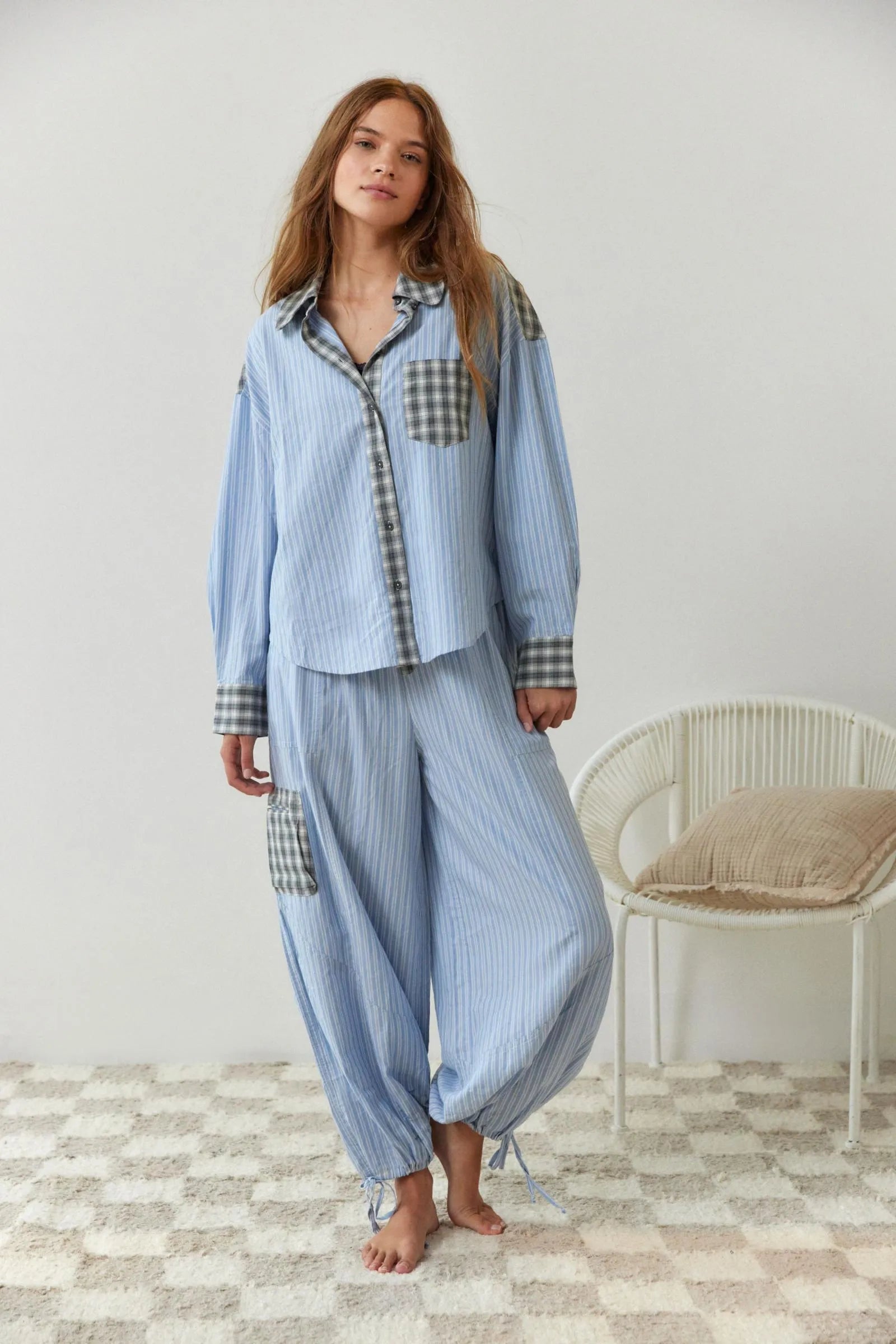 Women’s Pajama Set | Button-Down Top & Drawstring Pants | Polyester Fabric | Comfortable Fit
