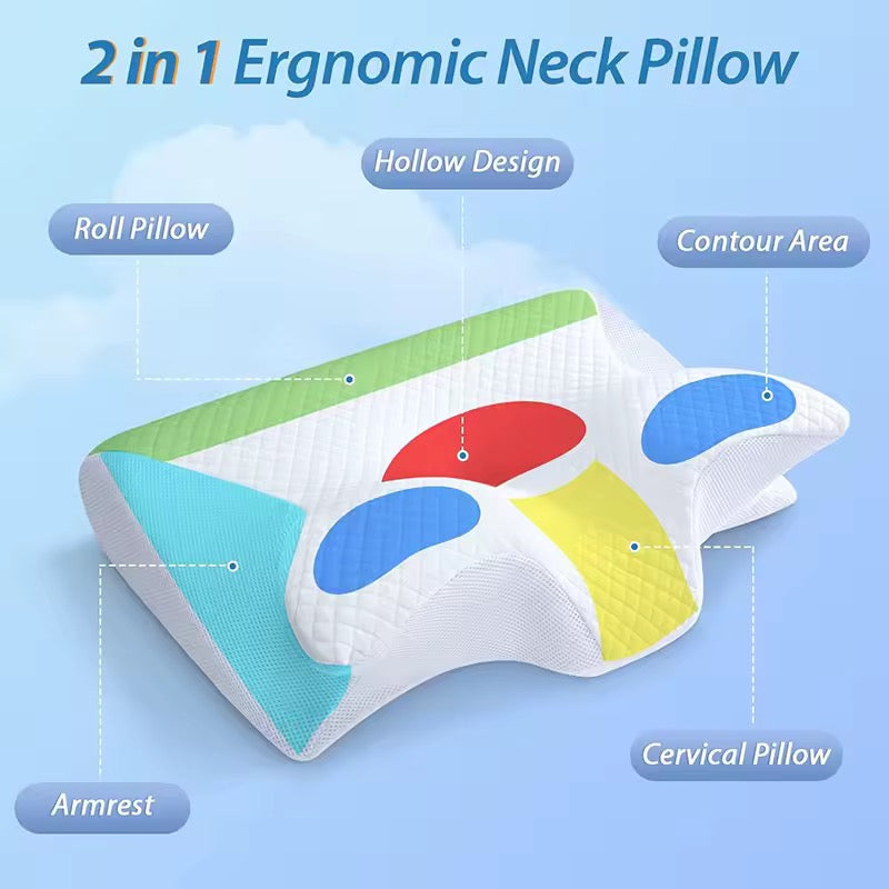 Dual-Sided Neck Support Pillow | Memory Foam for All Sleep Positions | Washable Cover