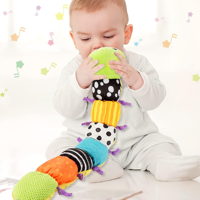 Stuffed Plush Caterpillar Rattle for Babies – Sensory Toy