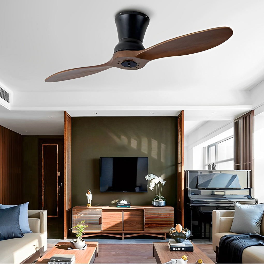 2 Blades Wood 18W LED Modern Dimmable Ceiling Fan with Remote Control Silent