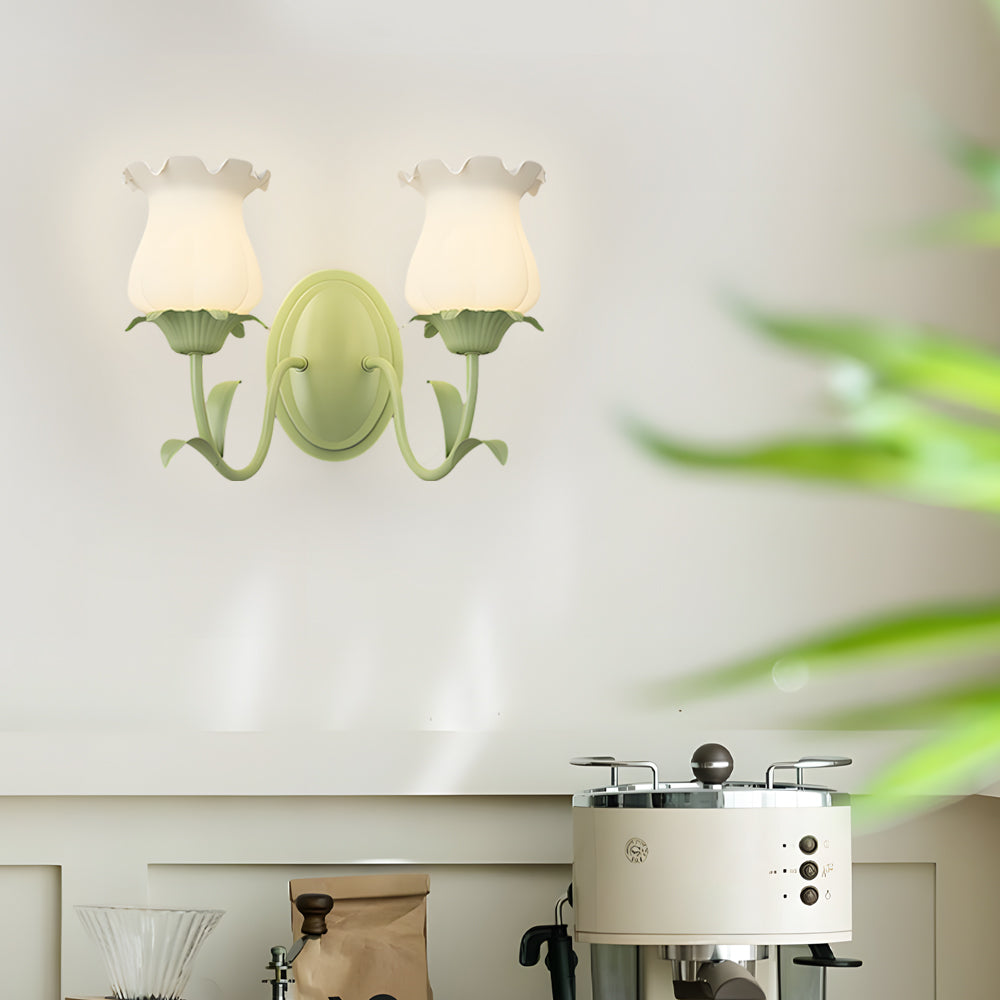 1/2 Head Green Glass Three Step Dimming Modern Wall Lights Flowers Indoor