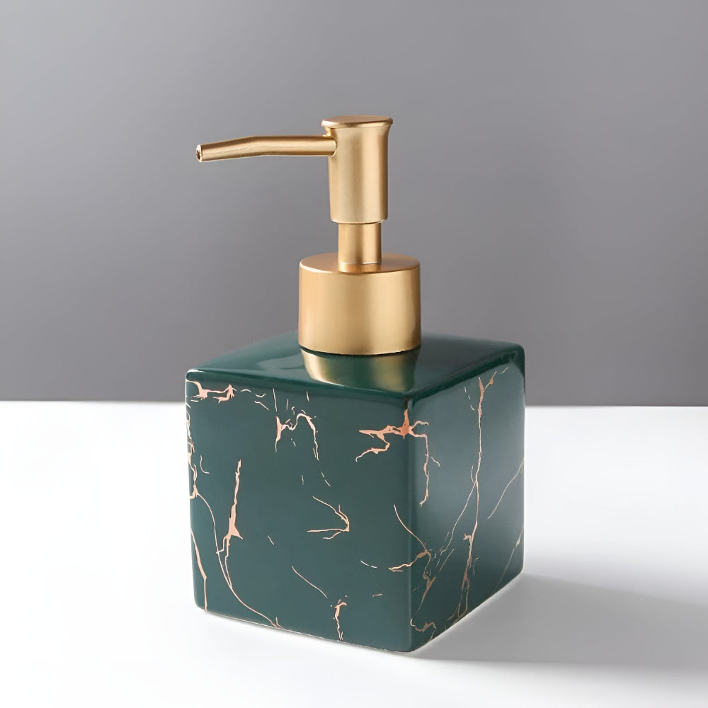 Sophisticated Marble-Inspired Soap Dispenser with Luxe Gold Pump