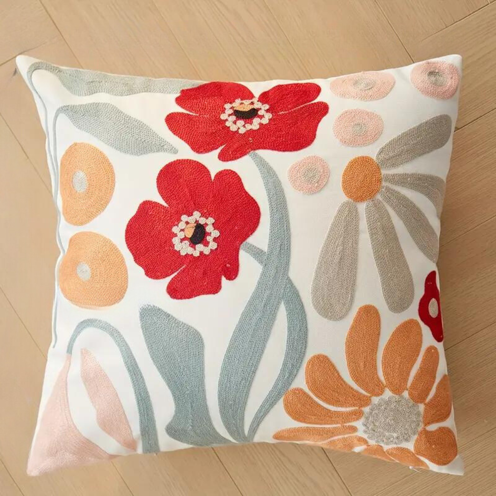 Embroidered Floral and Botanical Pattern Pillowcase