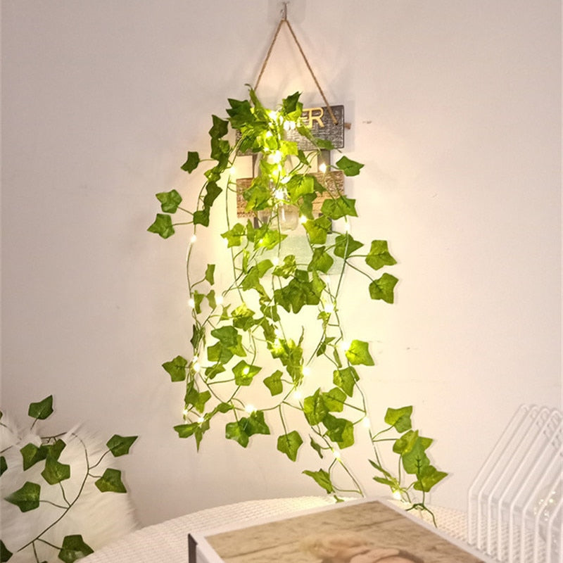 Battery Operated Garden Vine LED String Lights with Artificial Leaf Garland - Ivy, Watermelon, Green Dill, Two Color Ivy Vines - Warm White LED, Indoor/Outdoor, 2M-10M Lengths