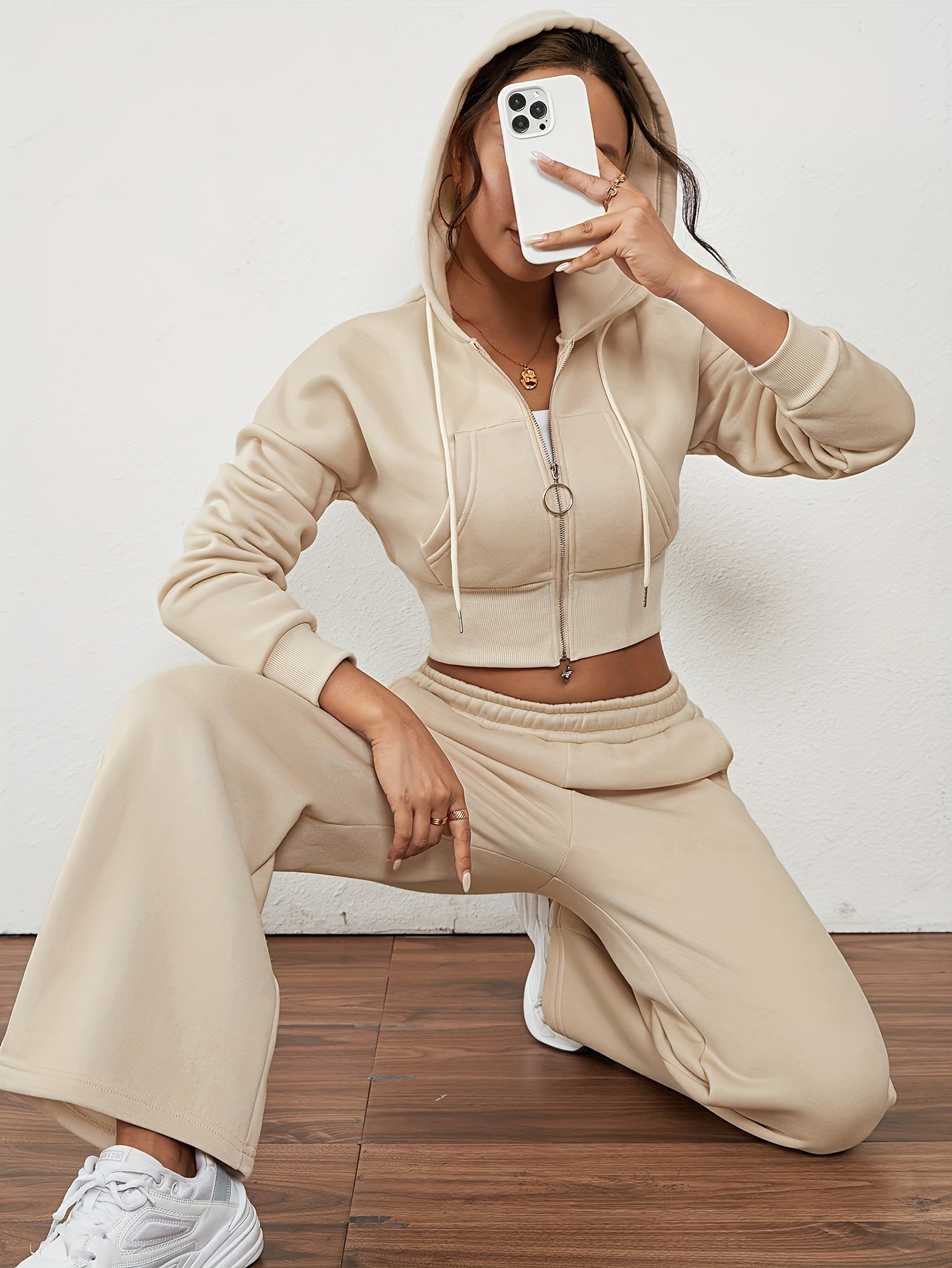 Women’s Hoodie Set | Zip-Up Cropped | Cozy Fall Comfort | Polyester