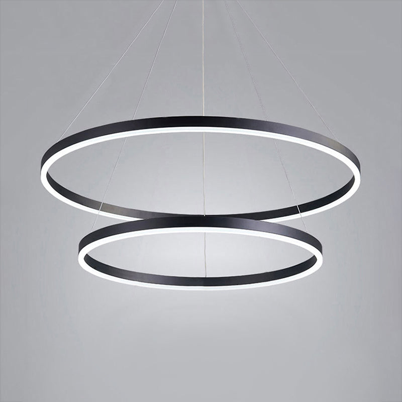 1/2/3-Ring Living Room Ceiling Light Black Chandelier with Acrylic Shade in Warm/White Light Clearhalo 'Ceiling Lights' 'Chandeliers' 'Modern Chandeliers' 'Modern' Lighting' 113155