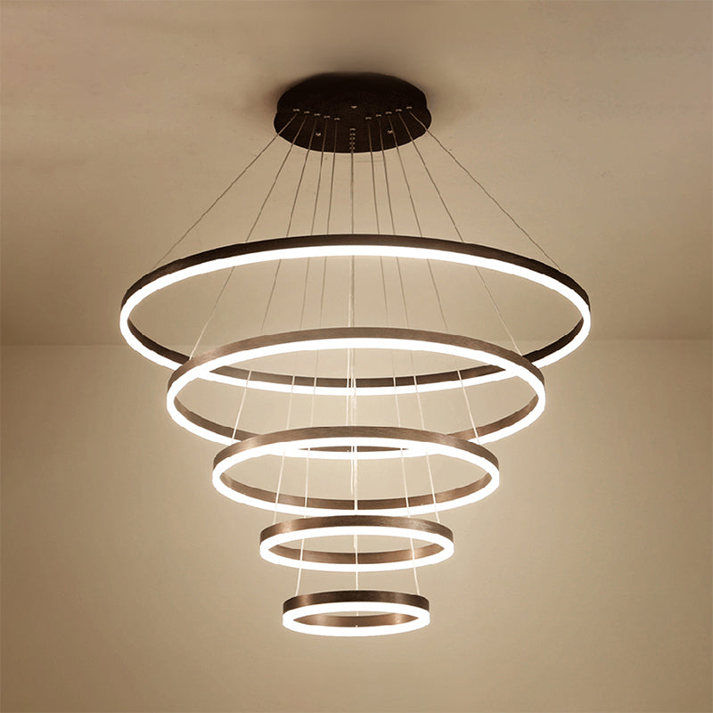 1/2/3-Ring Black Chandelier Living Room Ceiling Light with Acrylic Shade in Warm/White Light