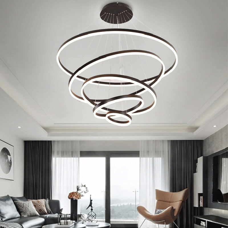 1/2/3-Ring Black Chandelier Living Room Ceiling Light with Acrylic Shade in Warm/White Light