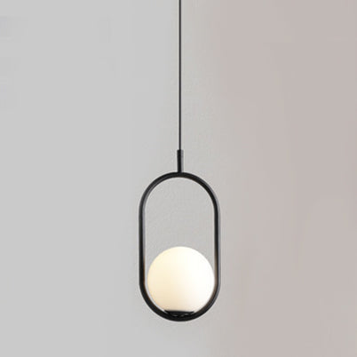 1/2 Lights Bedroom Pendant Light with Globe White Glass Shade Modern Black/Gold Hanging Ceiling Lamp 1 Black Clearhalo 'Ceiling Lights' 'Glass shade' 'Glass' 'Modern Pendants' 'Modern' 'Pendant Lights' 'Pendants' Lighting' 119396