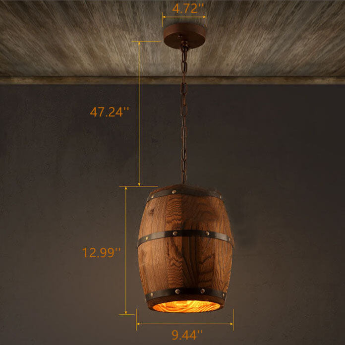 Taavita Vintage Wood Wine Barrel 1-Light Pendant Light - Single Barrel Light