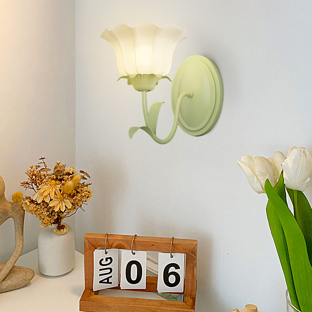 1/2 Head Green Glass Three Step Dimming Modern Wall Lights Flowers Indoor