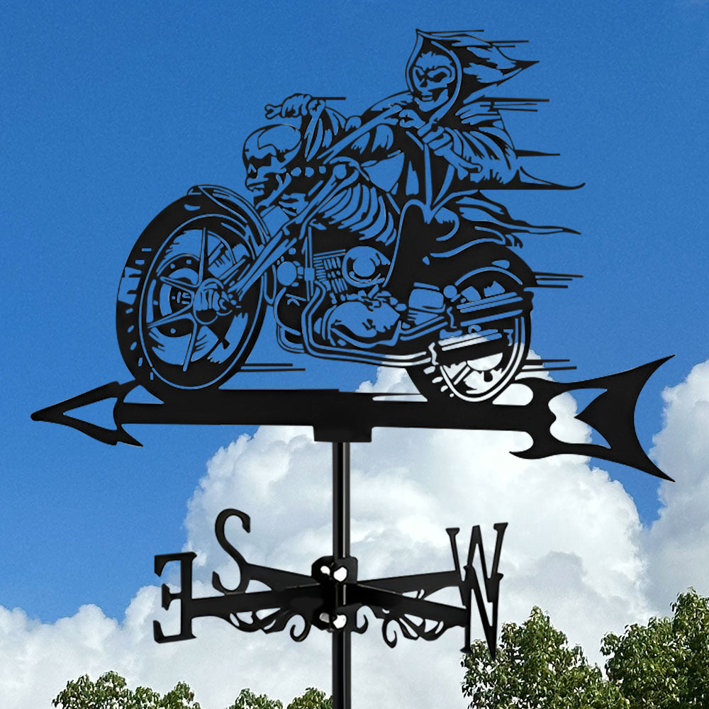 Skull Motorcycle Halloween Weathervane Stainless Steel Outdoor Decor